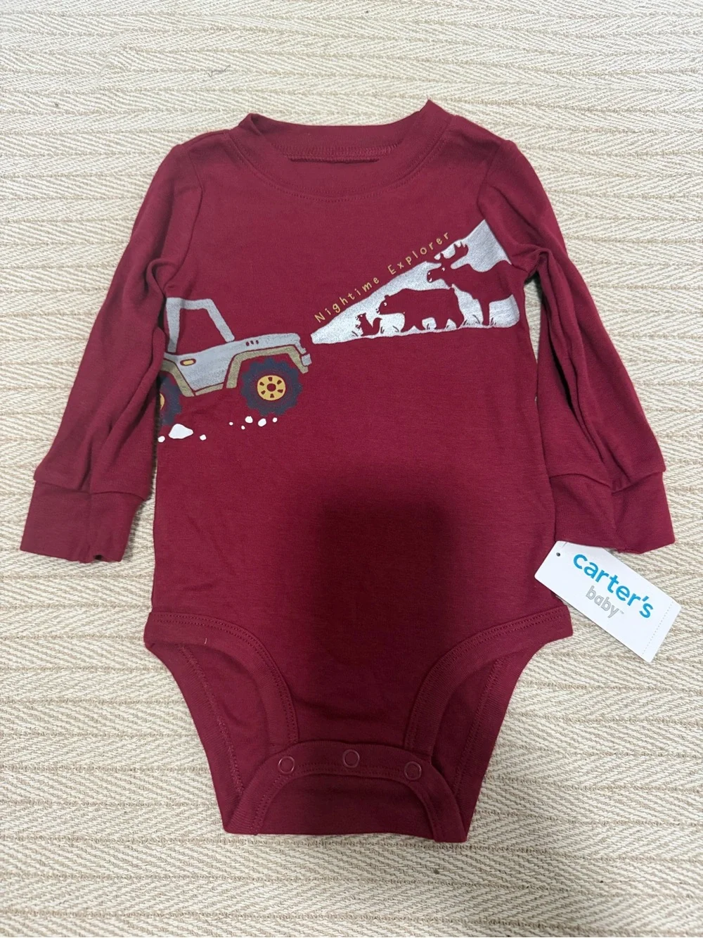 Carter's Maroon Long-Sleeve One-Piece Bodysuit with Animal & Jeep Graphic